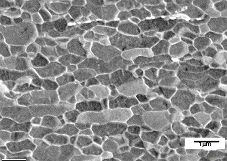 「プレス資料中の図3: 超鉄鋼ワイヤーのミクロ組織 (平均粒径0.5ミクロン)」の画像